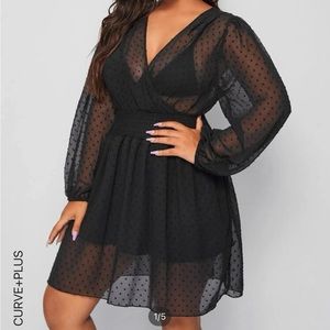 Shein Plus Swiss Dot Surplice Front A-line Dress Size 2X